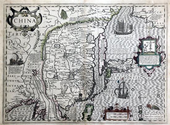 Mercator & Hondius Maps of China and Ceilan que incolis Tenarisin dictur.. overall 17.5 x 21.5in.